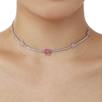 [Lumi Jewels]Dazzling Pink Heart Flower Necklace