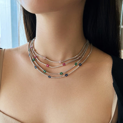 [Lumi Jewels]Luxurious Colorful Flower Tennis Necklace