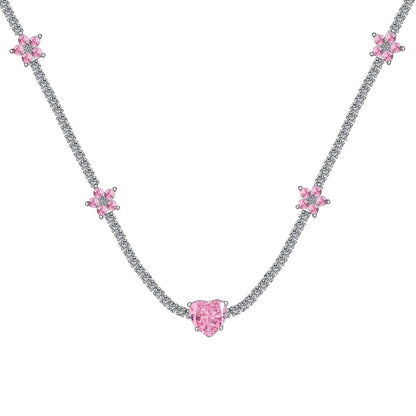 [Lumi Jewels]Dazzling Pink Heart Flower Necklace