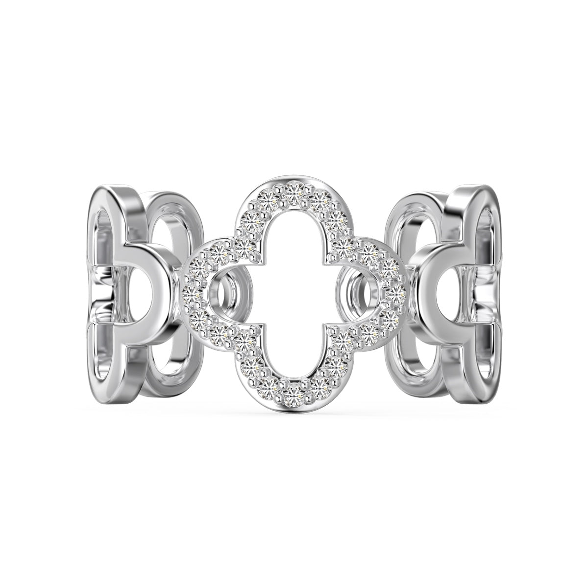 [Lumi Jewels]Hollow Design Four-Leaf Clover Flower Shape Ring