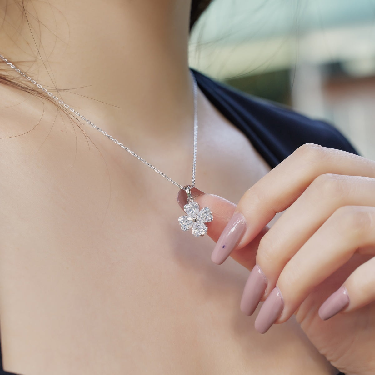 [Lumi Jewels]Heart-Shaped Four-Leaf Clover Bead Necklace