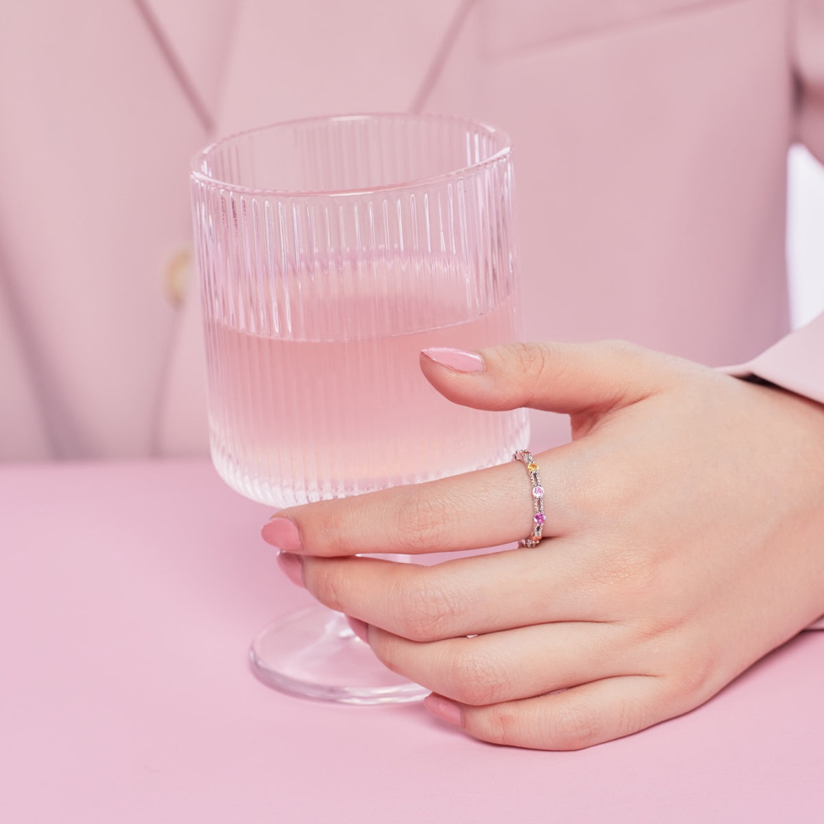 [Lumi Jewels]Sparkling Colorful Round Cut Tennis Ring