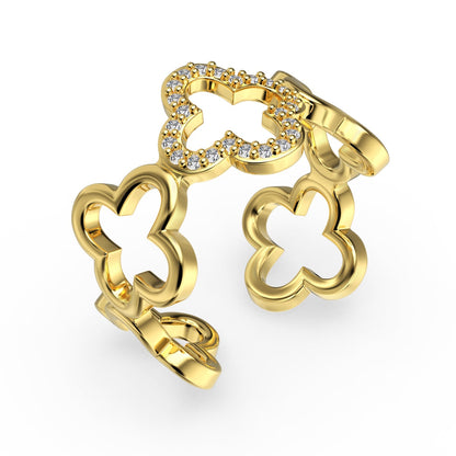 [Lumi Jewels]Hollow Design Four-Leaf Clover Flower Shape Ring