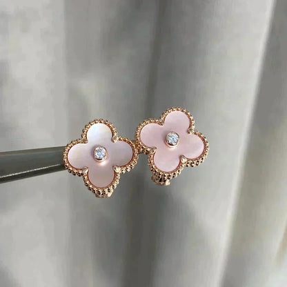 [Lumi Jewels]CLOVER MEDIUM 1 MOTIFS  PINK MOP DIAMOND EARRINGS