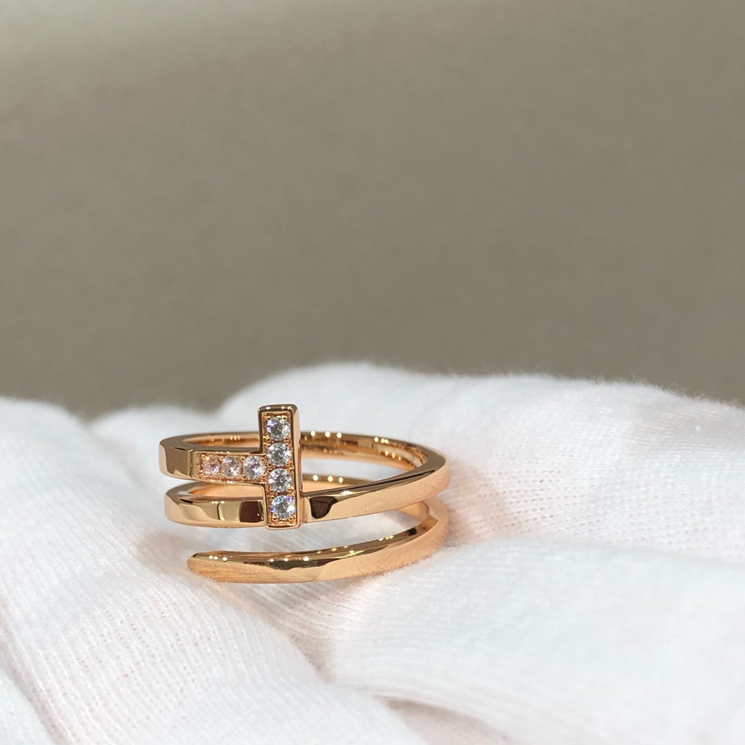 [Lumi Jewelry]T WIRE DOUBLE ROWS RING PINK GOLD