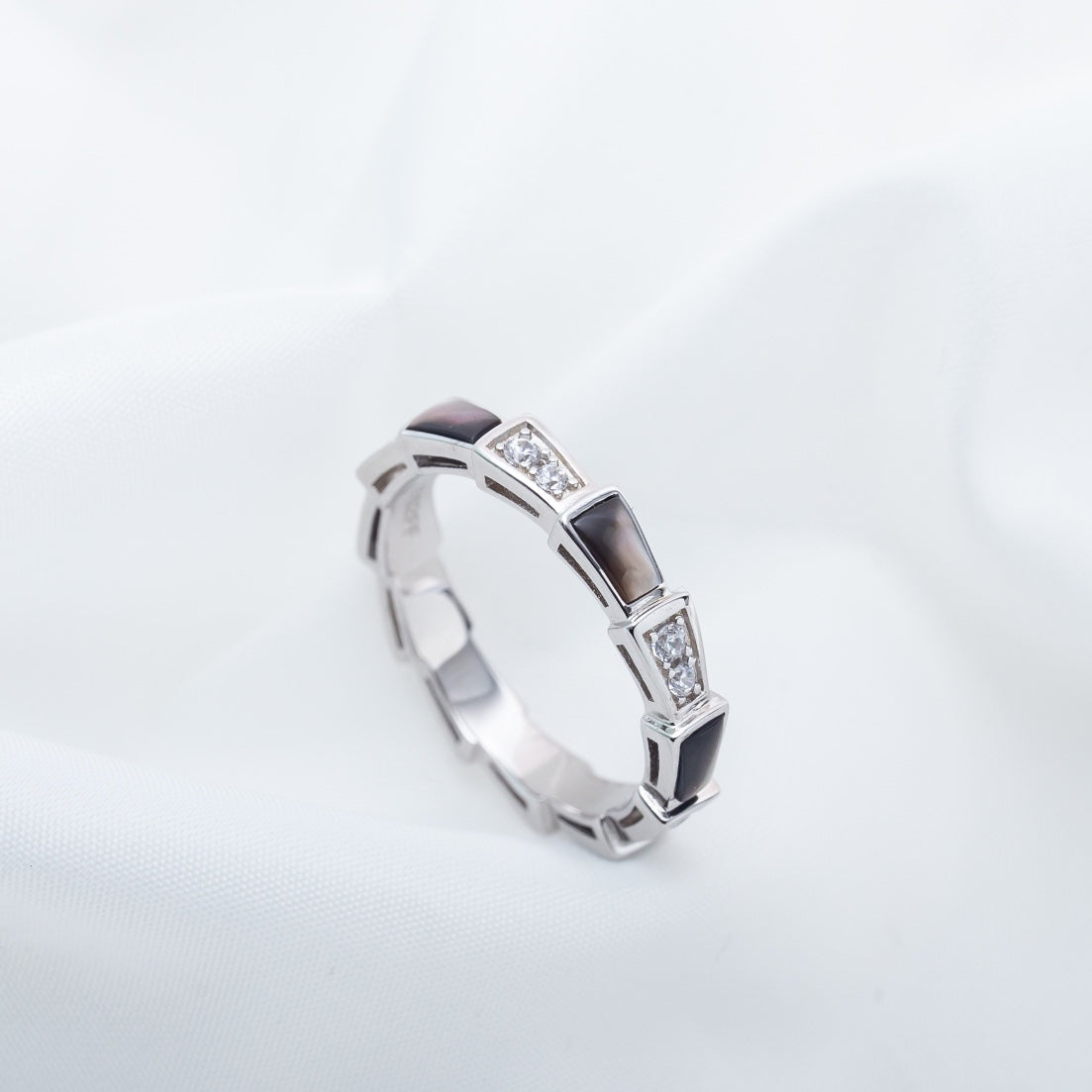 [Lumi Jewels]SERPENTI RING SILVER  DIAMOND BLACK MOP 3MM