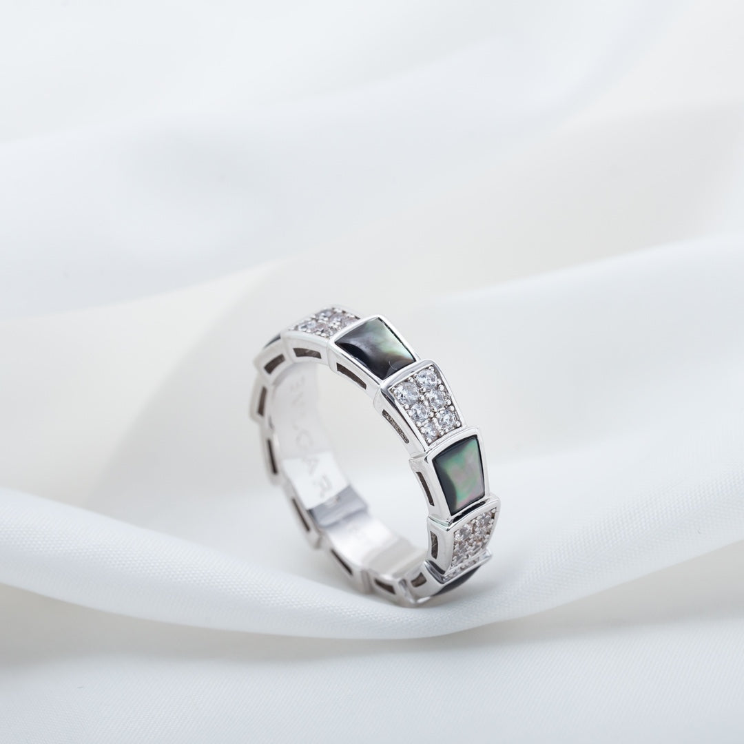 [Lumi Jewels]SERPENTI RING SILVER DIAMOND BLACK MOP 4MM