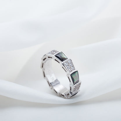 [Lumi Jewels]SERPENTI RING SILVER DIAMOND BLACK MOP 4MM