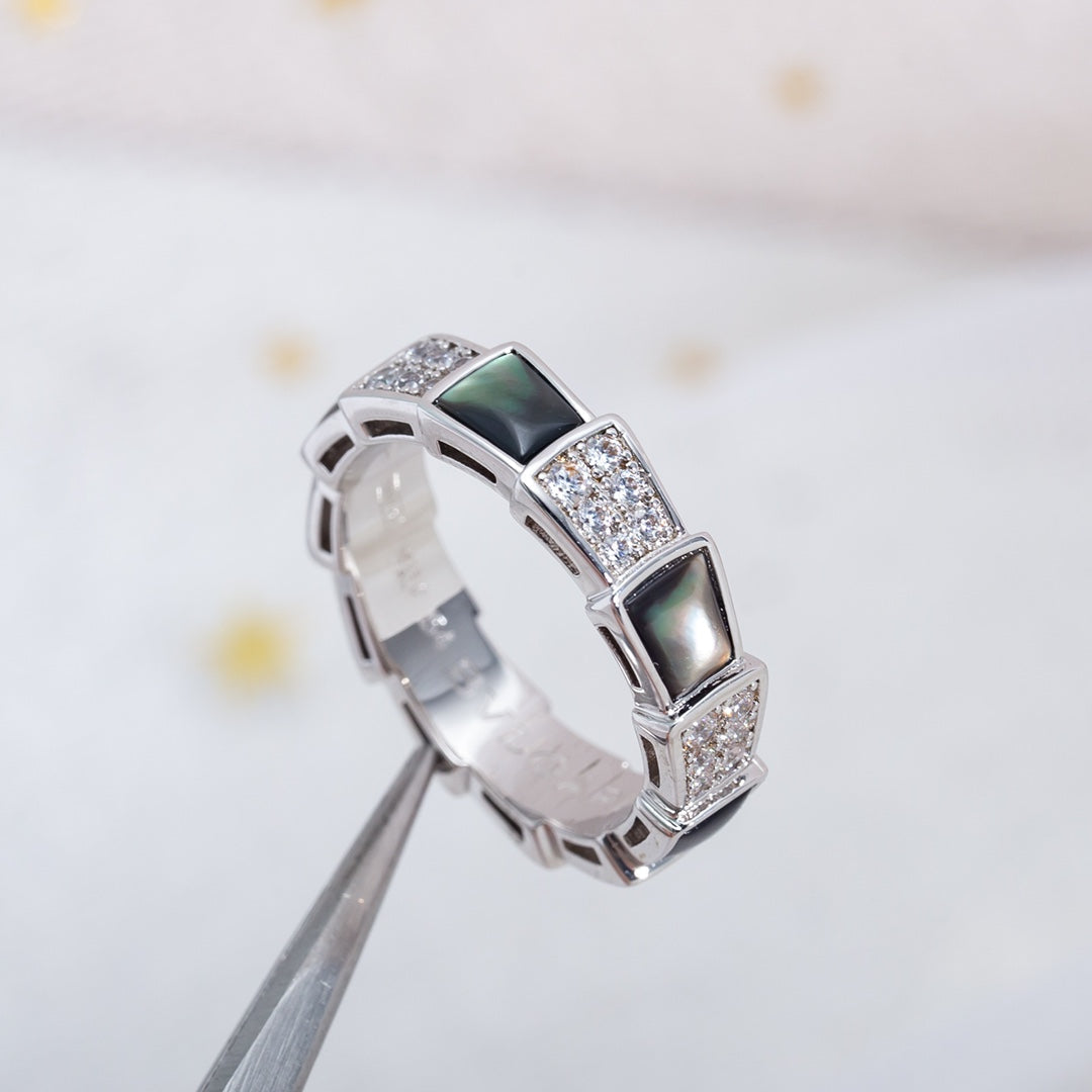 [Lumi Jewels]SERPENTI RING SILVER DIAMOND BLACK MOP 4MM