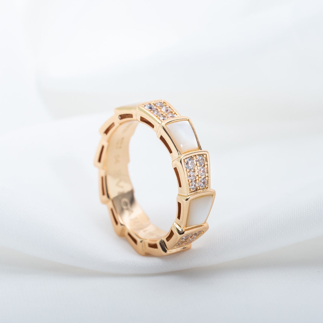 [Lumi Jewels]SERPENTI RING PINK GOLD MOP DIAMOND PAVED 4MM