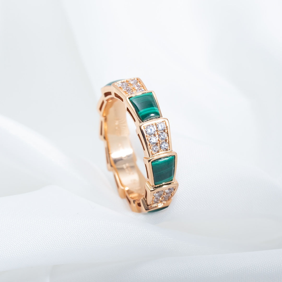 [Lumi Jewels]SERPENTI RING PINK GOLD MALACHITE DIAMOND PAVED 4MM
