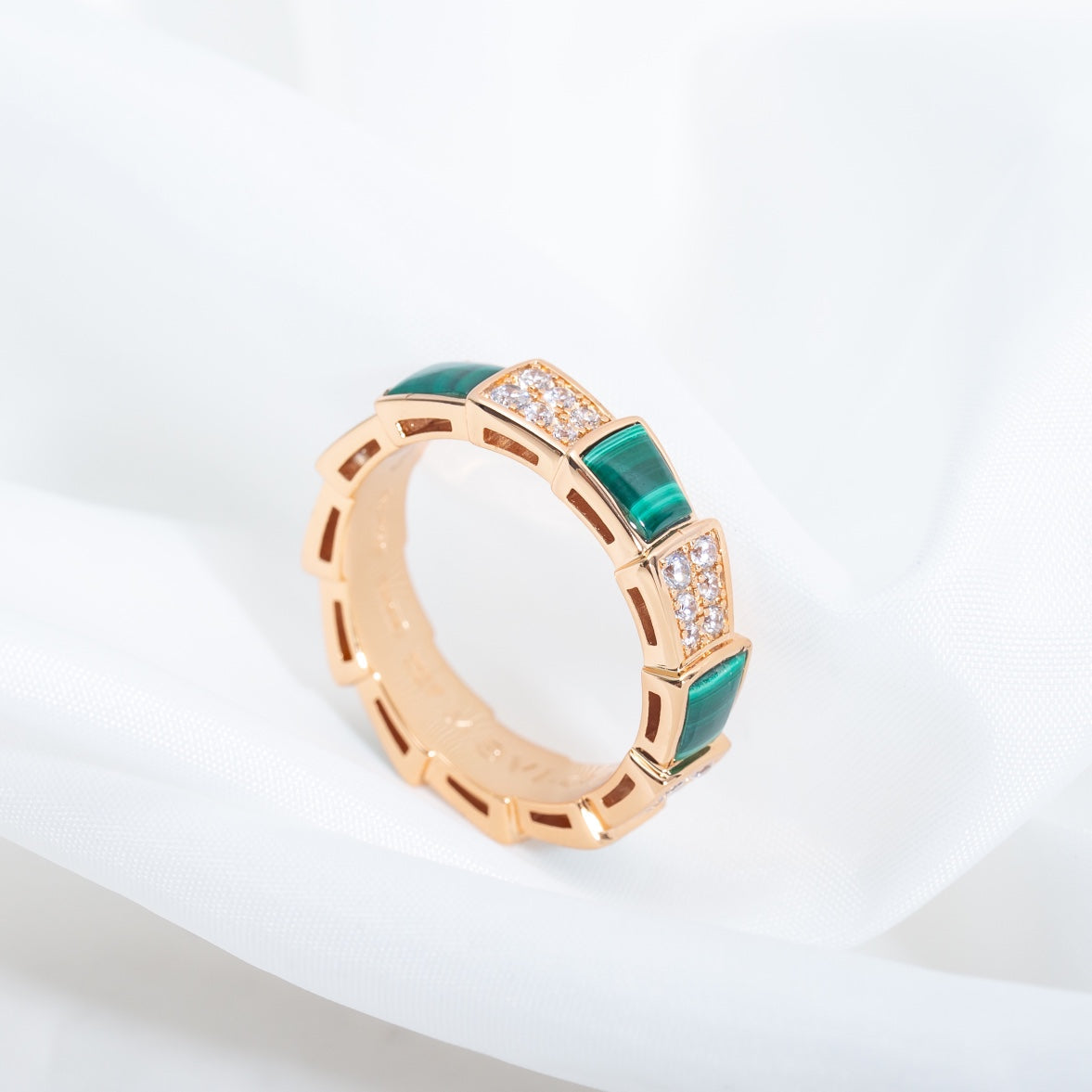 [Lumi Jewels]SERPENTI RING PINK GOLD MALACHITE DIAMOND PAVED 4MM
