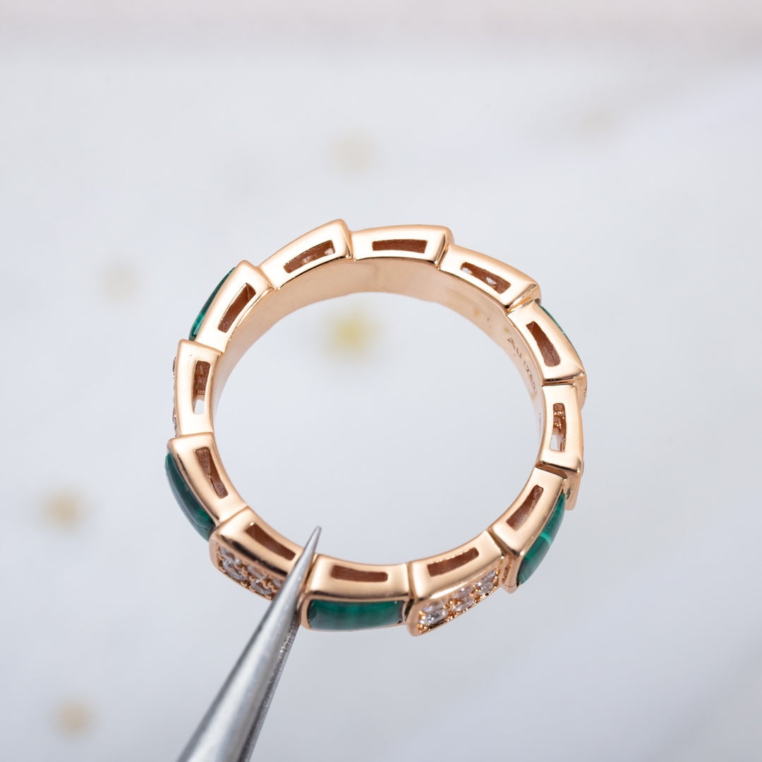 [Lumi Jewels]SERPENTI RING PINK GOLD MALACHITE DIAMOND PAVED 4MM