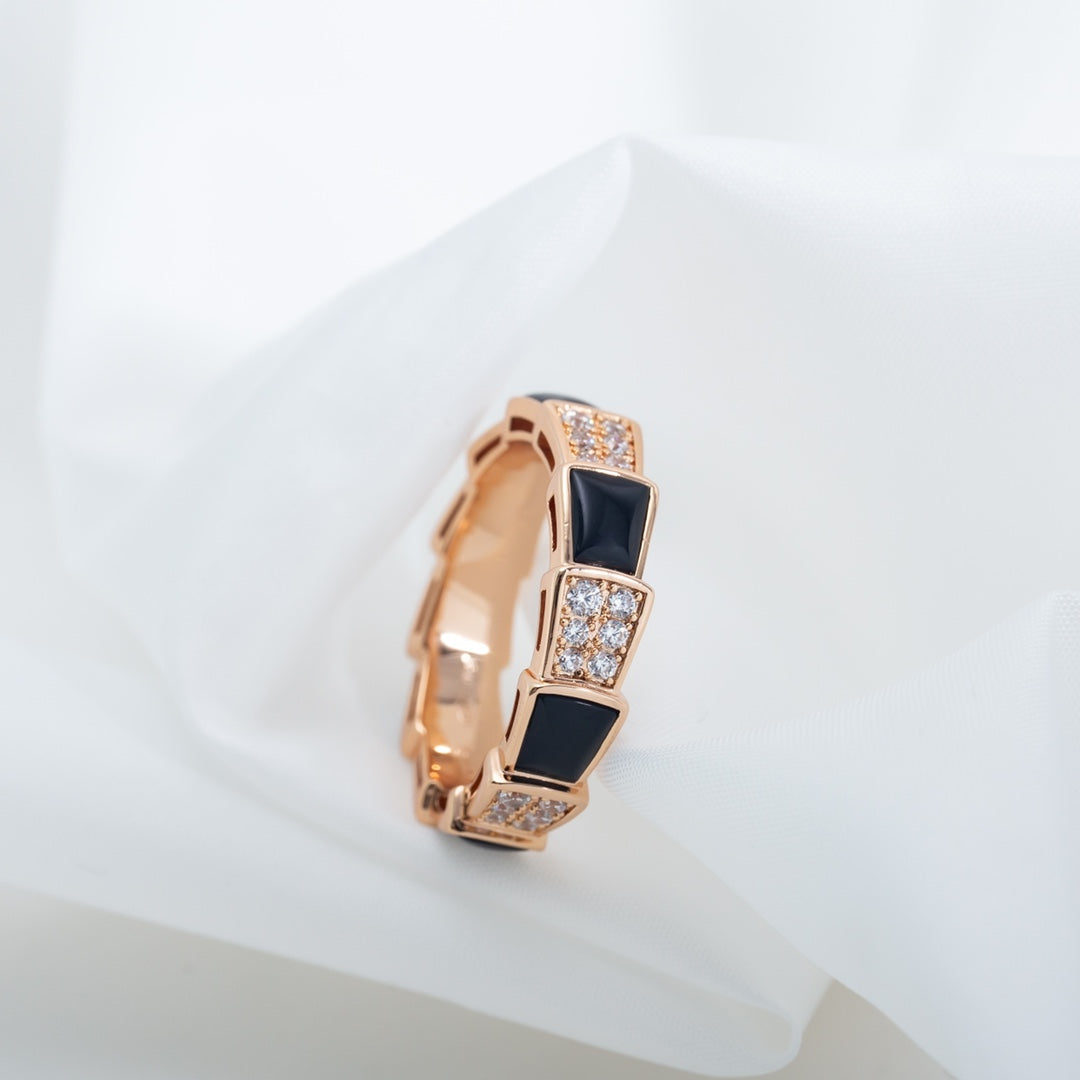 [Lumi Jewels]SERPENTI RING PINK GOLD BLACK MOP DIAMOND PAVED 4MM
