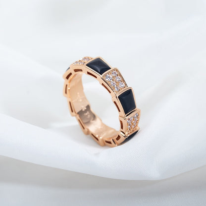 [Lumi Jewels]SERPENTI RING PINK GOLD BLACK MOP DIAMOND PAVED 4MM