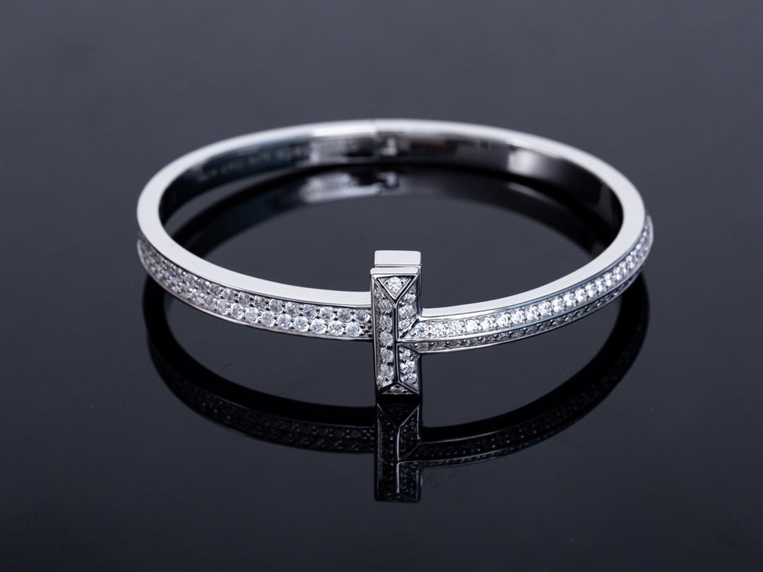 [Lumi Jewelry]WIDE DIAMONDS HINGED BANGLE SILVER