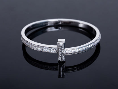 [Lumi Jewelry]WIDE DIAMONDS HINGED BANGLE SILVER
