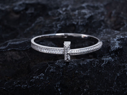 [Lumi Jewelry]WIDE DIAMONDS HINGED BANGLE SILVER
