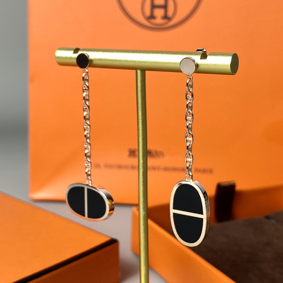 [Lumi Jewels]CHAINE VERSO BLACK CERAMIC EARRINGS
