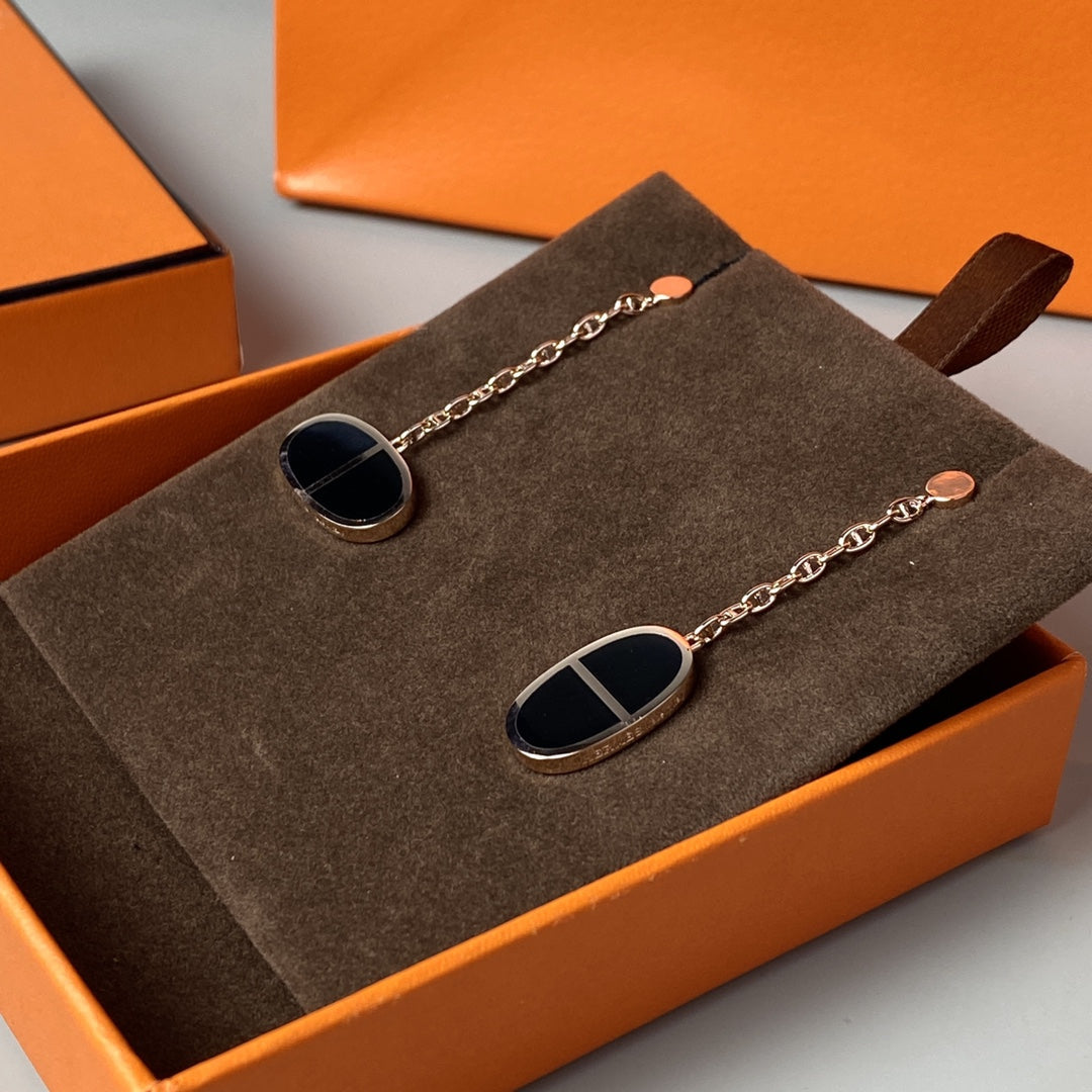 [Lumi Jewels]CHAINE VERSO BLACK CERAMIC EARRINGS