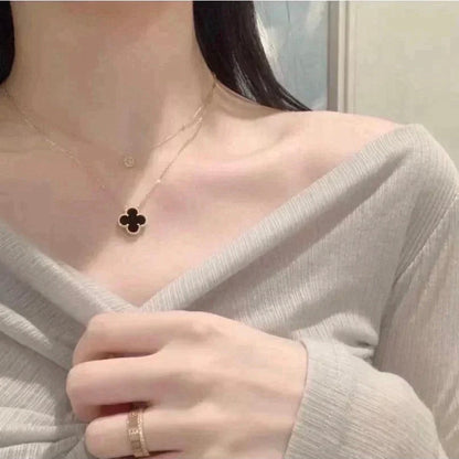 [Lumi Jewels]CLOVER 15MM BLACK ONYX SINGLE FLOWER NECKLACE