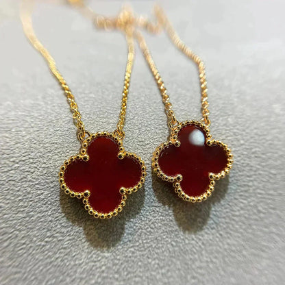 [Lumi Jewels]CLOVER 15MM CARNELIAN SINGLE FLOWER NECKLACE