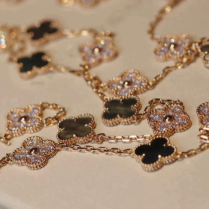[Lumi Jewels]CLOVER 20 MOTIFS DARK MOP DIAMOND  NECKLACE