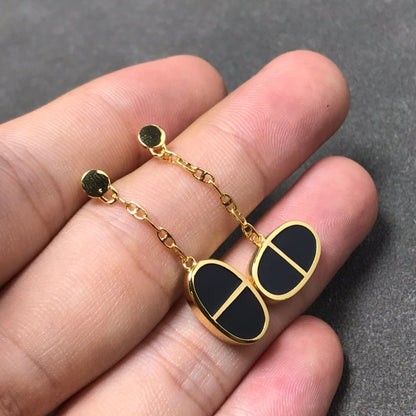 [Lumi Jewels]CHAINE VERSO BLACK CERAMIC SILVER EARRINGS