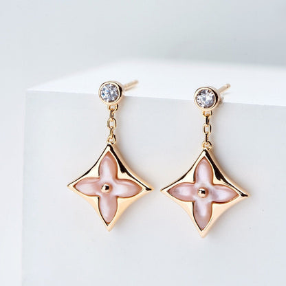 [Lumi Jewels]DOUBLE STAR PINK GOLD MOP DROP EARRINGS