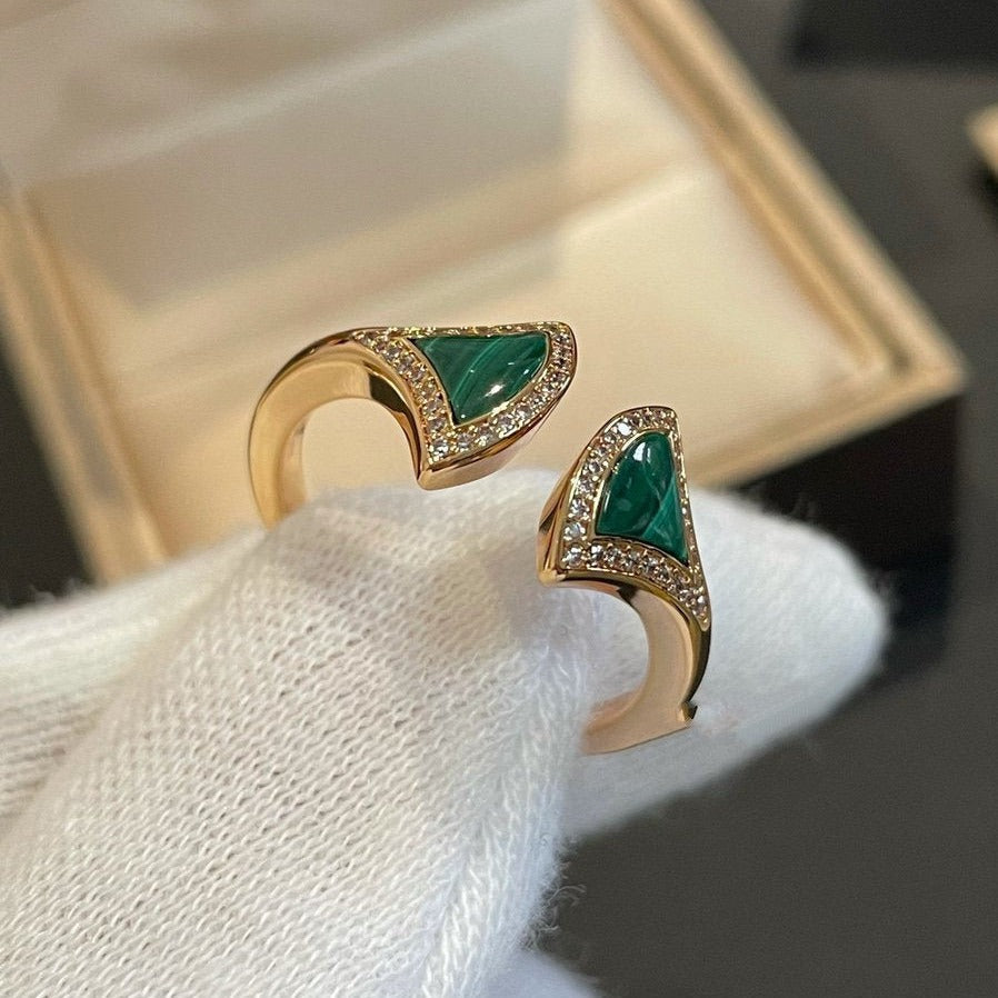 [Lumi Jewels]DREAM MALACHITE DIAMOND OPEN RING