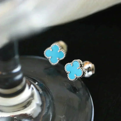 [Lumi Jewels]CLOVER MINI 9.5MM ONYX STUD EARRINGS SILVER
