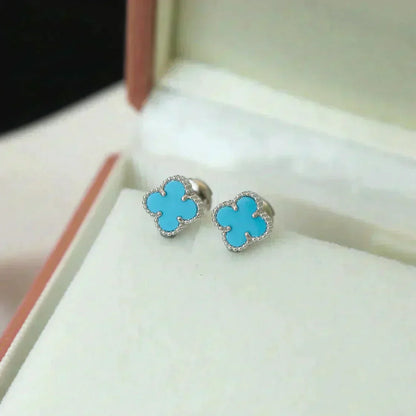 [Lumi Jewels]CLOVER MINI 9.5MM ONYX STUD EARRINGS SILVER