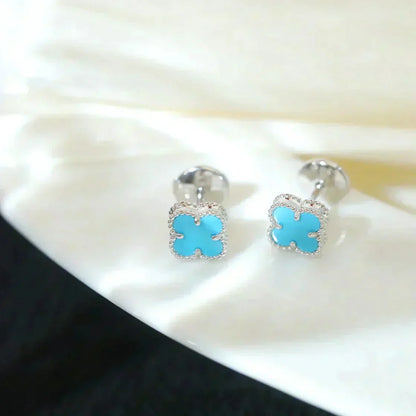 [Lumi Jewels]CLOVER MINI 9.5MM ONYX STUD EARRINGS SILVER