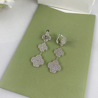 [Lumi Jewels]CLOVER 3 MOTIF DIAMOND SILVER DROP EARRINGS