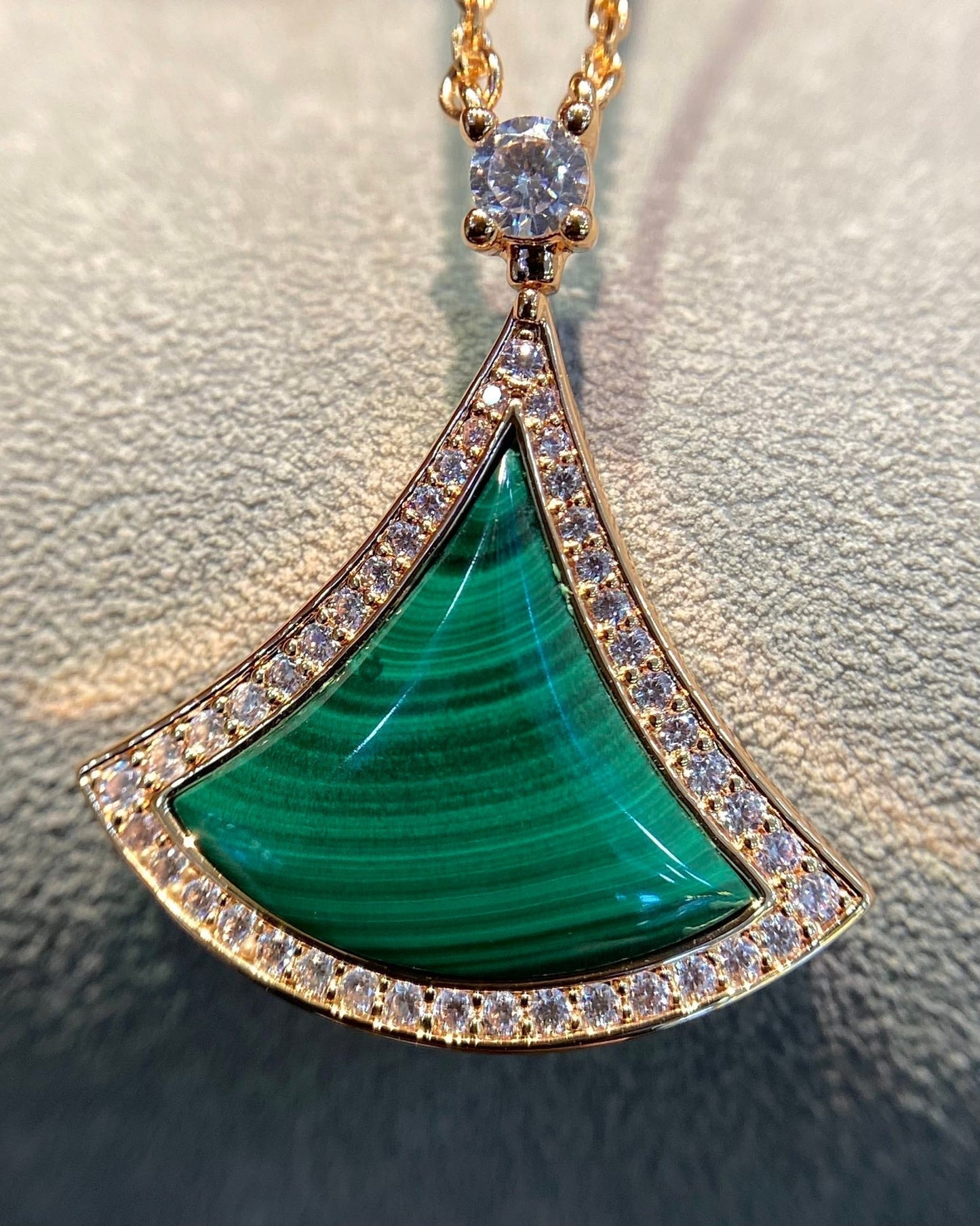 [Lumi Jewels]DREAM MALACHITE DIAMOND PAVED PINK GOLD NECKLACE