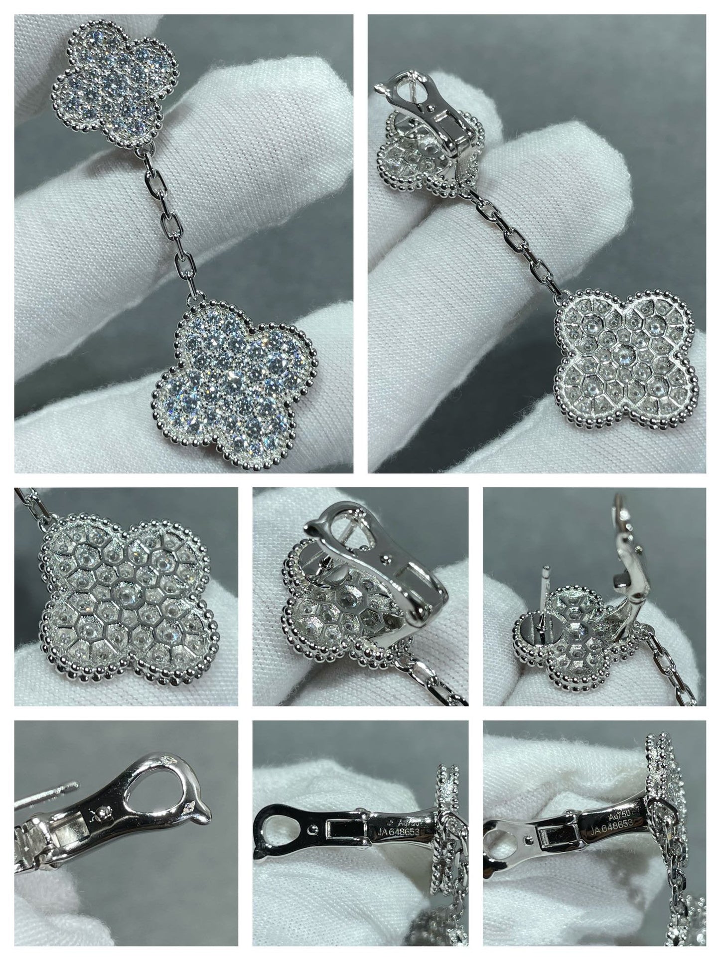 [Lumi Jewels]CLOVER 2 MOTIFS DIAMOND PAVED SILVER EARRINGS