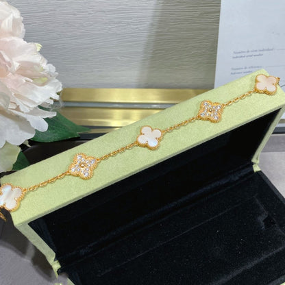 [Lumi Jewels]CLOVER 5 MOTIF DIAMOND PINK MOP PINK GOLD BRACELET