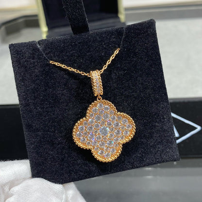[Lumi Jewels]CLOVER 25MM LARGE PEDANT DIAMOND PAVED LONG NECKLACE