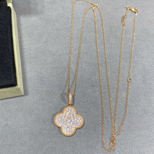 [Lumi Jewels]CLOVER 25MM LARGE PEDANT DIAMOND PAVED LONG NECKLACE