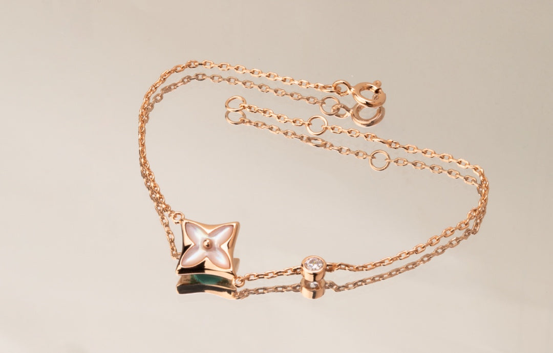[Lumi Jewels]STAR PINK MOP 1 DIAMOND PINK GOLD NECKLACE
