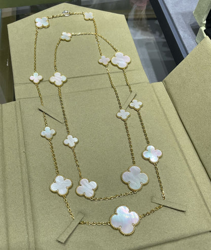 [Lumi Jewels]CLOVER 16 MOTIF WHITE MOP GOLD NECKLACE