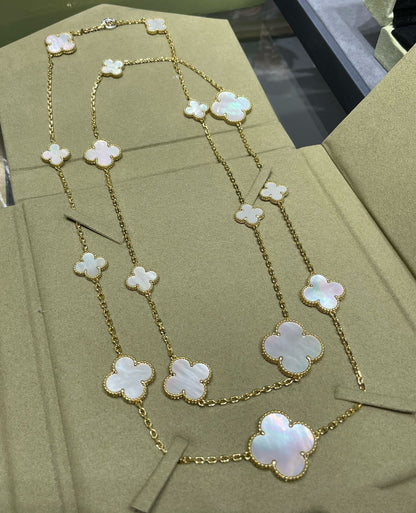 [Lumi Jewels]CLOVER 16 MOTIF WHITE MOP GOLD NECKLACE