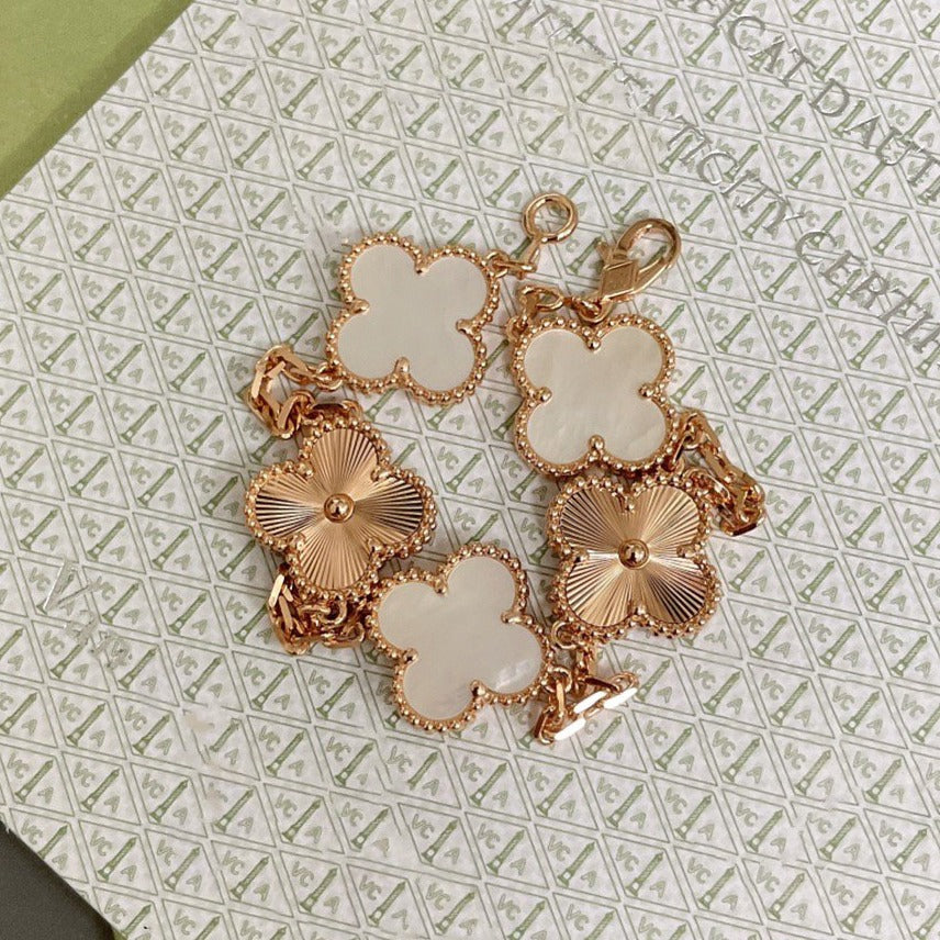 [Lumi Jewels]CLOVER BRACELET 5 MOTIF WHITE MOP PINK GOLD