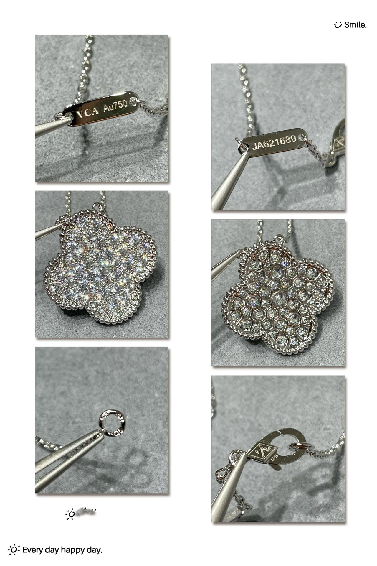[Lumi Jewels]CLOVER 25MM LARGE PENDANT DIAMOND PAVED SILVER NECKLACE