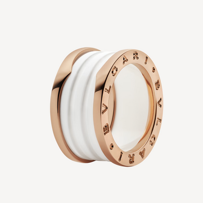 [Lumi Jewels]BAGUE ZERO 1 QUATRE ANNEAUX SPIRALE EN CÉRAMIQUE BLANCHE OR ROSE