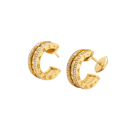 [Lumi Jewels]ZERO 1 ROCK GOLD EARRINGS WITH STUDDED SPIRAL AND PAVED DIAMONDS