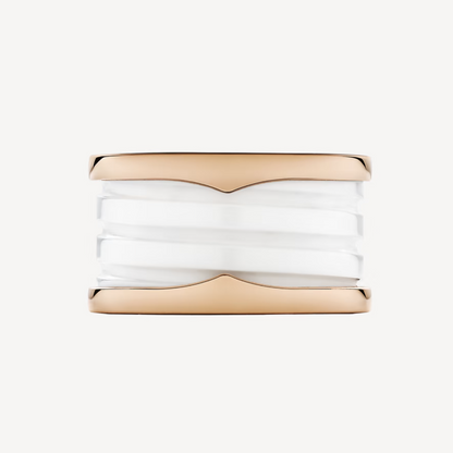 [Lumi Jewels]BAGUE ZERO 1 QUATRE ANNEAUX SPIRALE EN CÉRAMIQUE BLANCHE OR ROSE