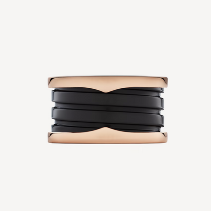 [Lumi Jewels]ZERO 1 FOUR-BAND LOOPS AND BLACK CERAMIC SPIRAL PINK GOLD RING