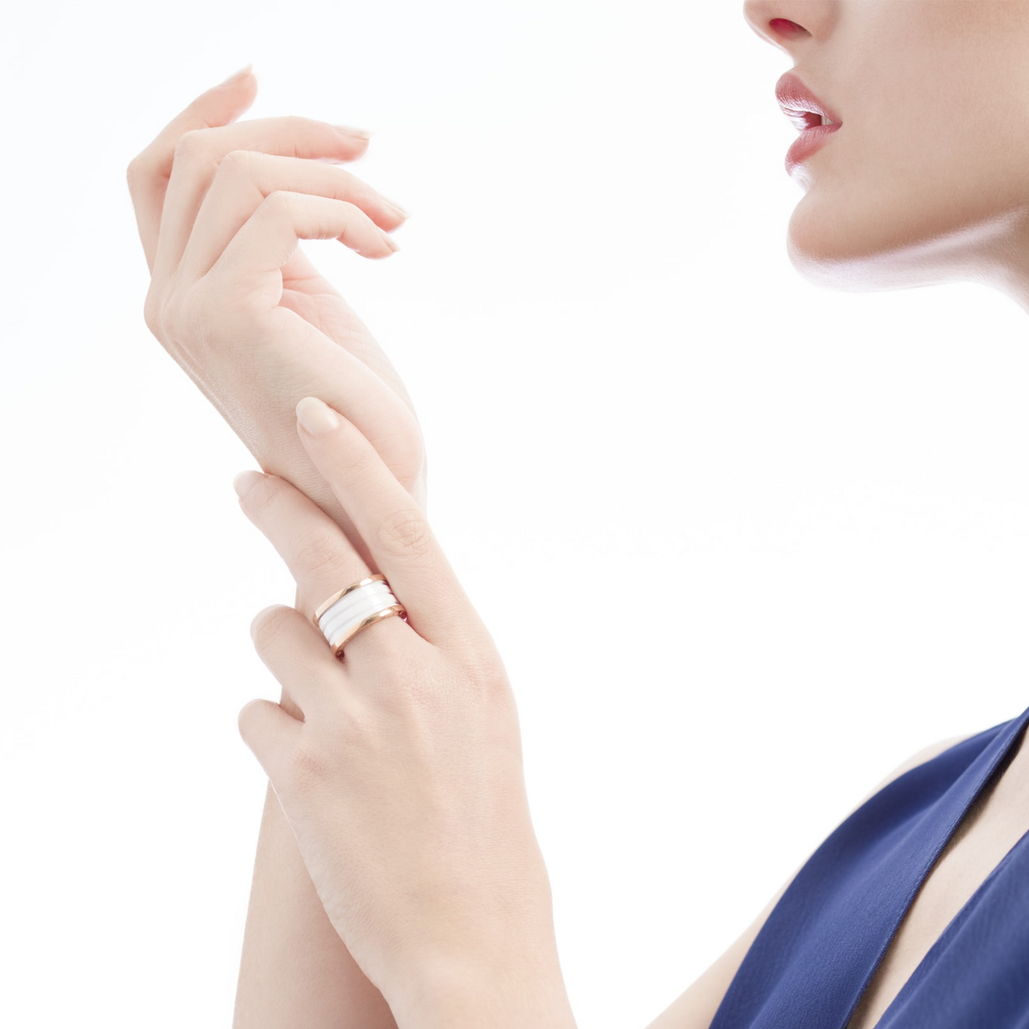 [Lumi Jewels]BAGUE ZERO 1 QUATRE ANNEAUX SPIRALE EN CÉRAMIQUE BLANCHE OR ROSE