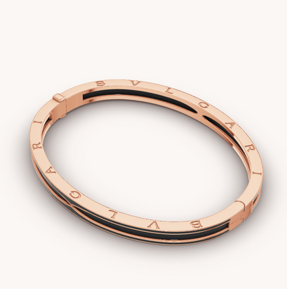[Lumi Jewels]BRACELET ZÉRO 1 OR ROSE ET CÉRAMIQUE NOIRE MATE
